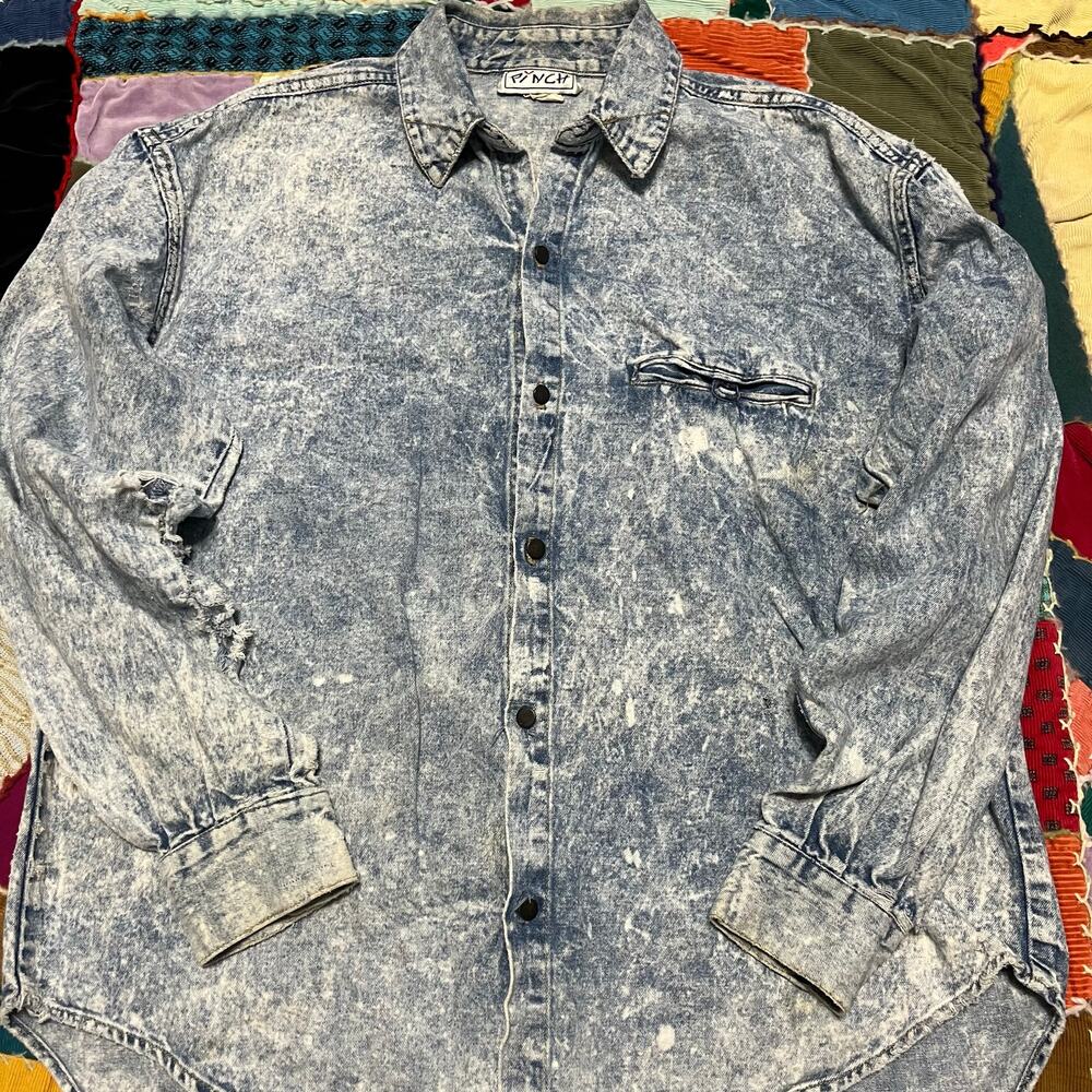 Vintage Pinch Denim Acid Washed Button Up Long Sleeve M / L